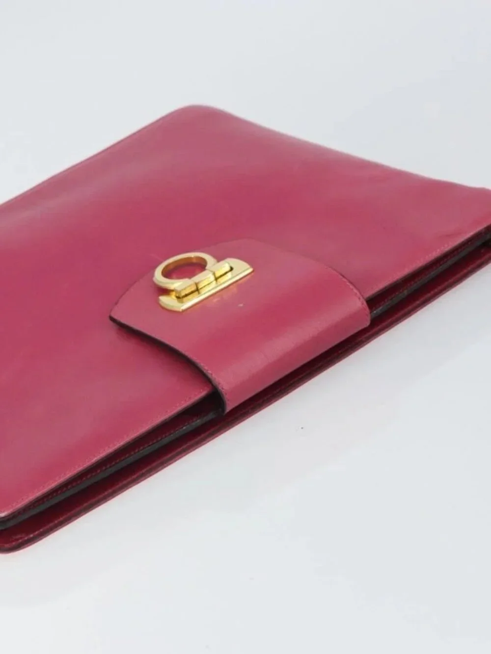 Salvatore Ferragamo Gancini Shoulder Bag Leather Pink Gold Auth 156730